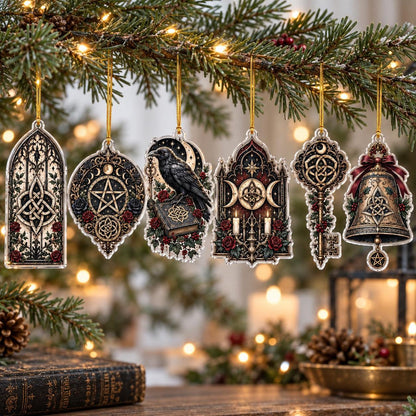 Gothic Witchcraft Sigil Acrylic Ornament Set – Witchy Yule Decor – set of 6, another view