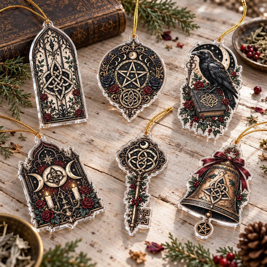 Gothic Witchcraft Sigil Acrylic Ornament Set – Witchy Yule Decor – set of 6 acrylic ornaments