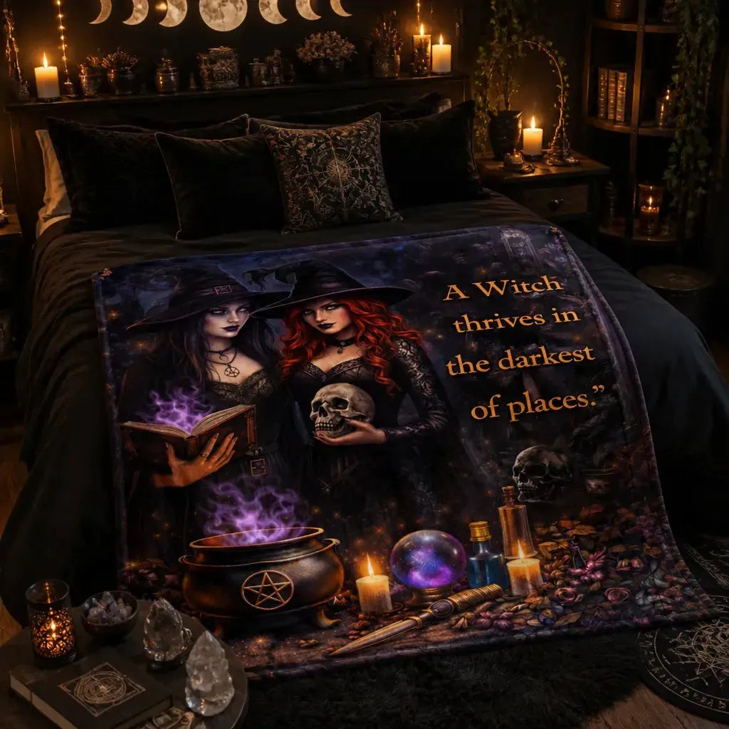 Gothic Witches Blanket With Skull Halloween Home Decor for Wiccan_mockup_1.webp