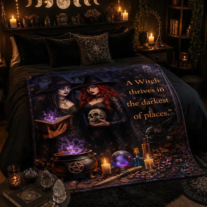 Gothic Witches Blanket With Skull Halloween Home Decor for Wiccan_mockup_1.webp