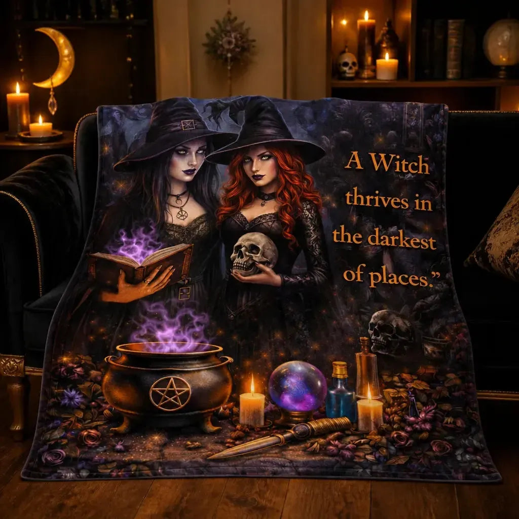 Gothic Witches Blanket With Skull Halloween Home Decor for Wiccan_mockup_2.webp