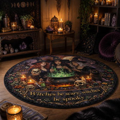 Gothic Witches Round Rug Halloween Carpet Spooky Home Decor_mockup_1.webp