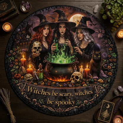 Gothic Witches Round Rug Halloween Carpet Spooky Home Decor_mockup_2.webp