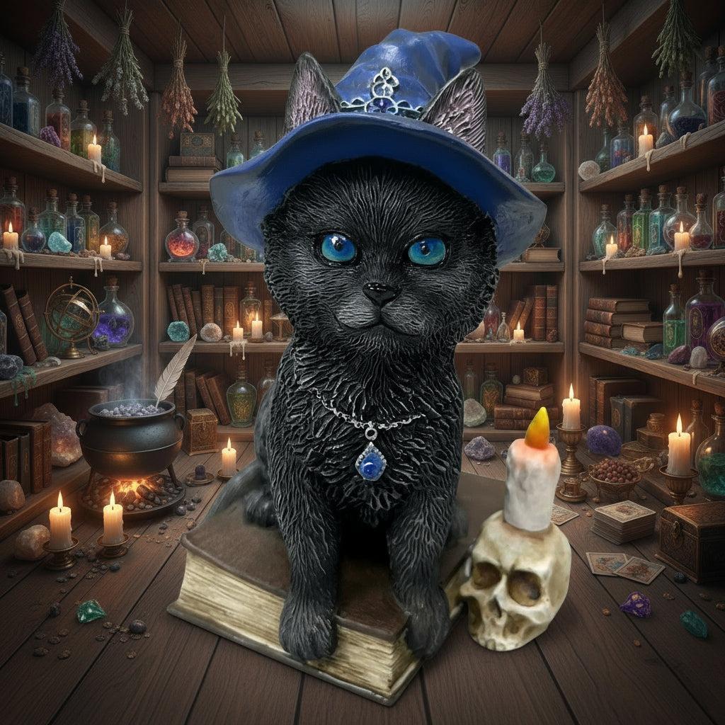 Gothic Witchy Cat Statue Wicca Black Cat Figurine Halloween Home Decor-MoonChildWorld