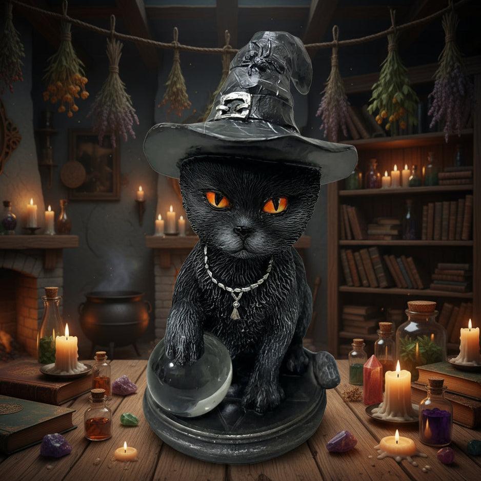 Gothic Witchy Cat Statue Wicca Black Cat Figurine Halloween Home Decor-MoonChildWorld