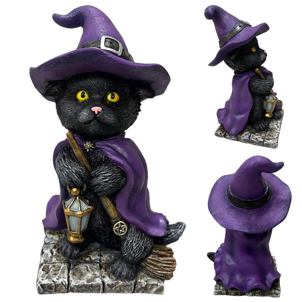 Gothic Witchy Cat Statue Wicca Black Cat Figurine Halloween Home Decor-MoonChildWorld