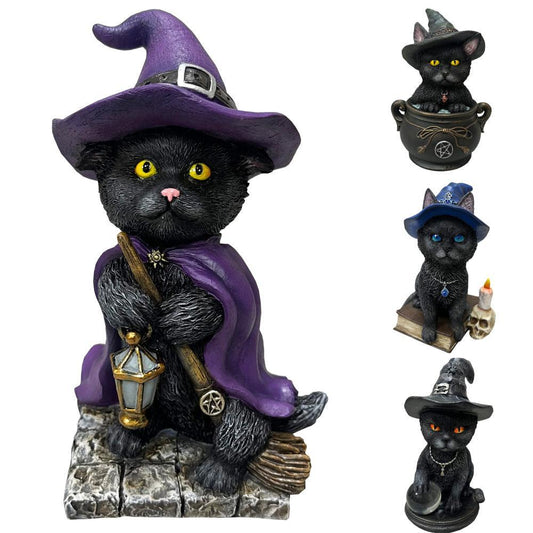 Gothic Witchy Cat Statue Wicca Black Cat Figurine Halloween Home Decor-MoonChildWorld