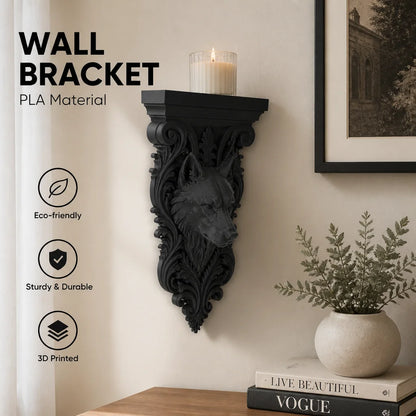 Gothic wolf head wall bracket shelf with baroque corbel carving