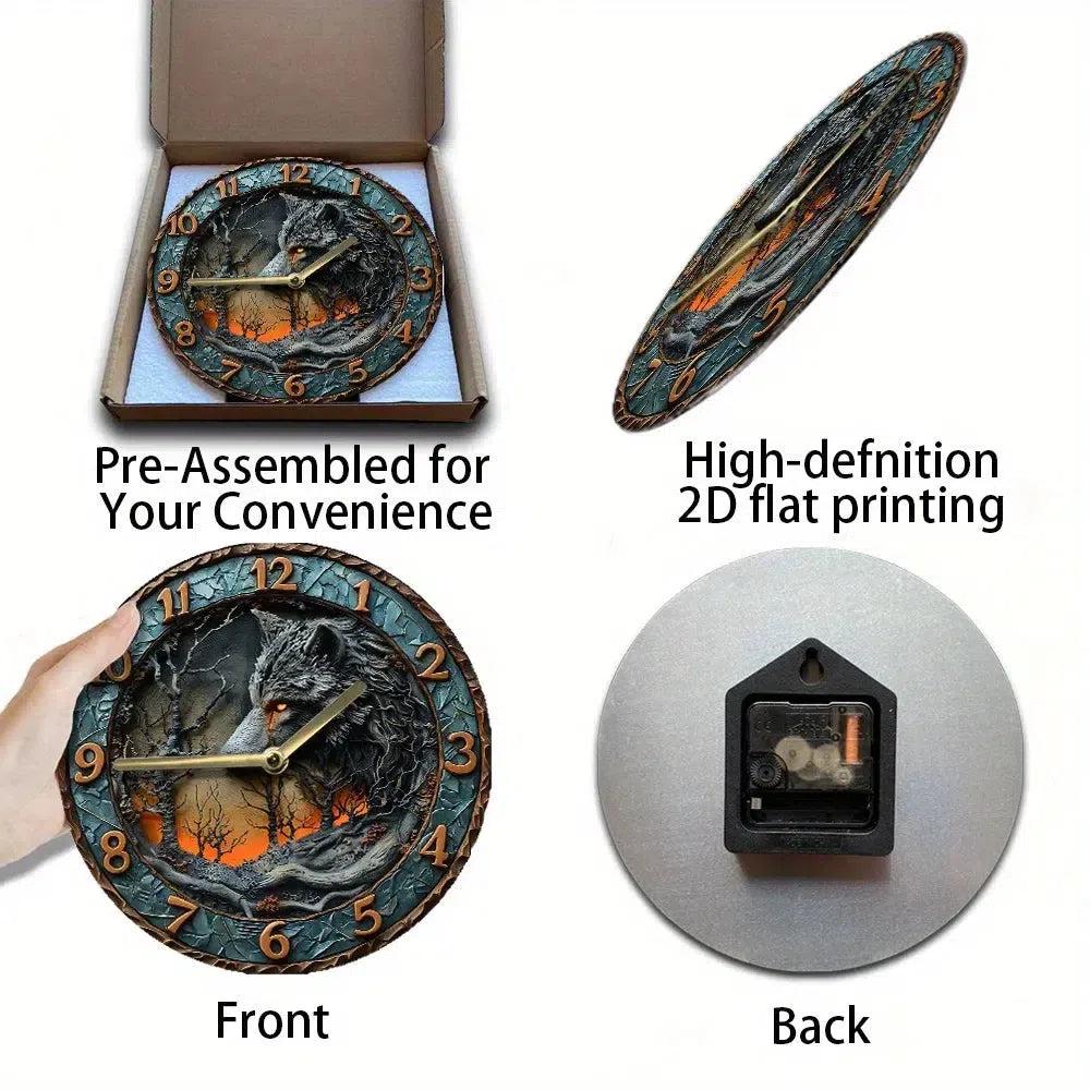 Gothic Wolf Wall Clock Dark Aesthetic Home Decor-MoonChildWorld