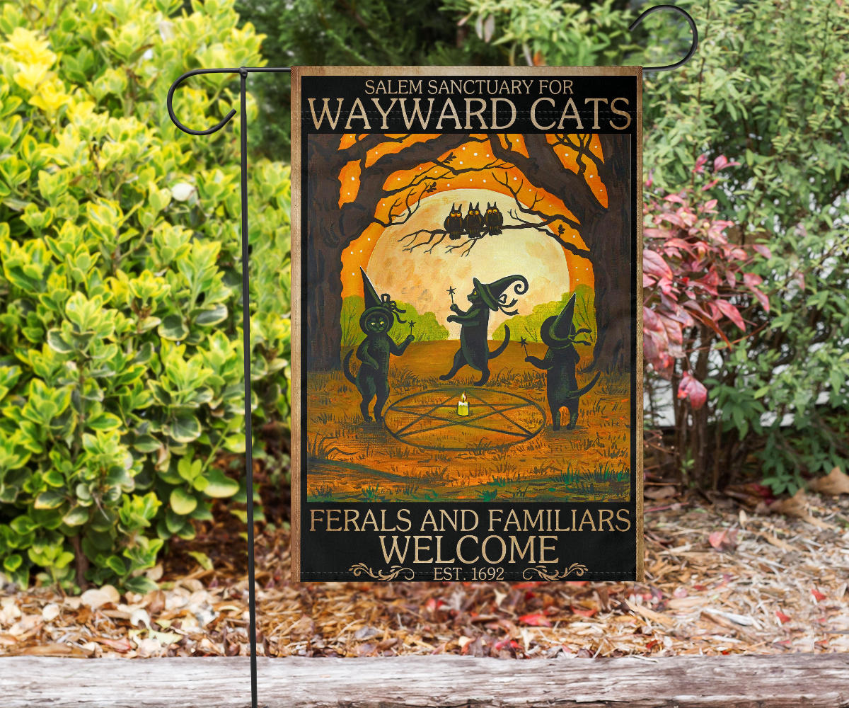 Gothic black cat halloween flag-MoonChildWorld