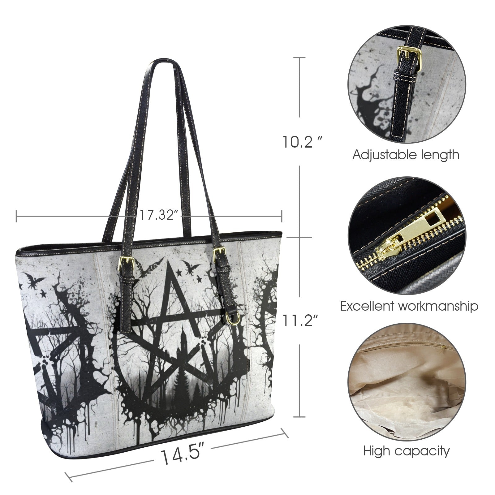 Gothic pentagram witch Tote Bag-MoonChildWorld