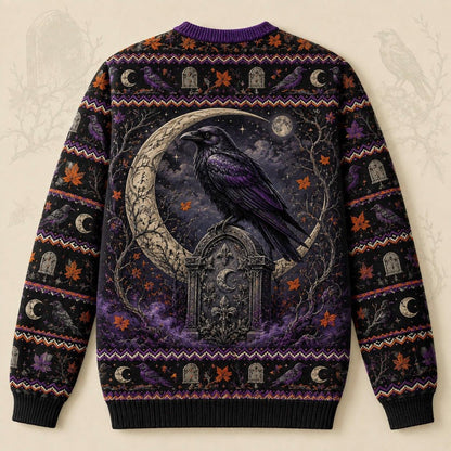 Graveyard Witch Sweater Lantern Raven Headstone Gothic Knit back view