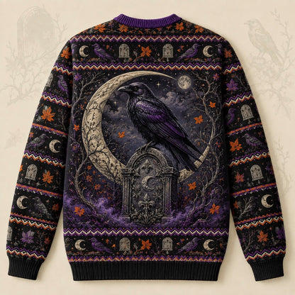 Graveyard Witch Sweater Lantern Raven Headstone Gothic Knit back view