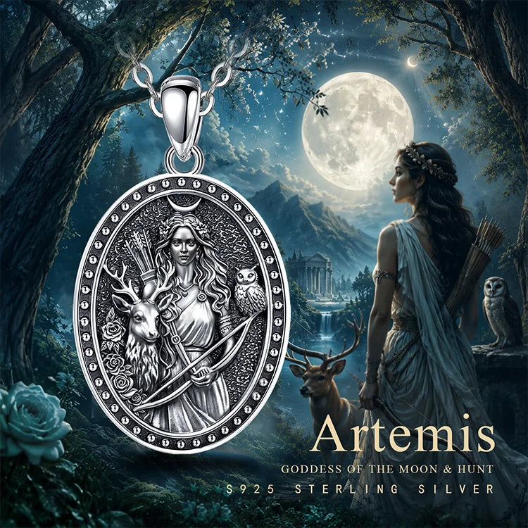 Celtic knot border detail framing the Artemis pendant