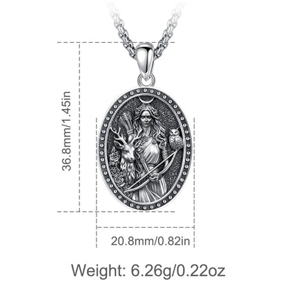 Artemis pendant worn at the collarbone