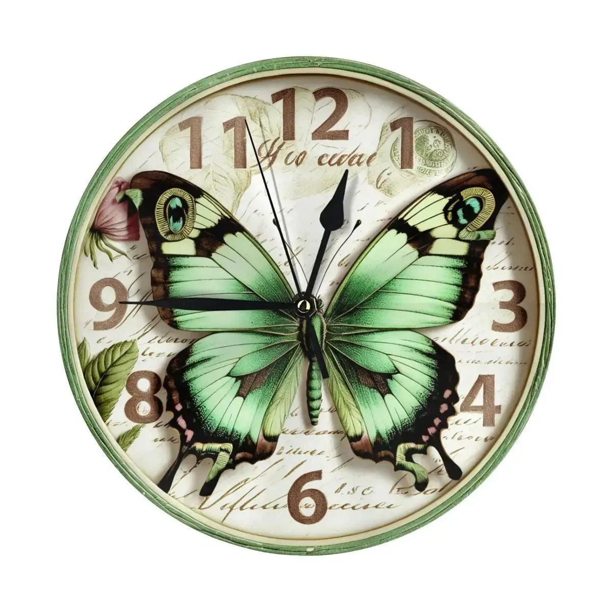 Green Butterfly Wall Clock Spirit Animal Wall Decor-MoonChildWorld