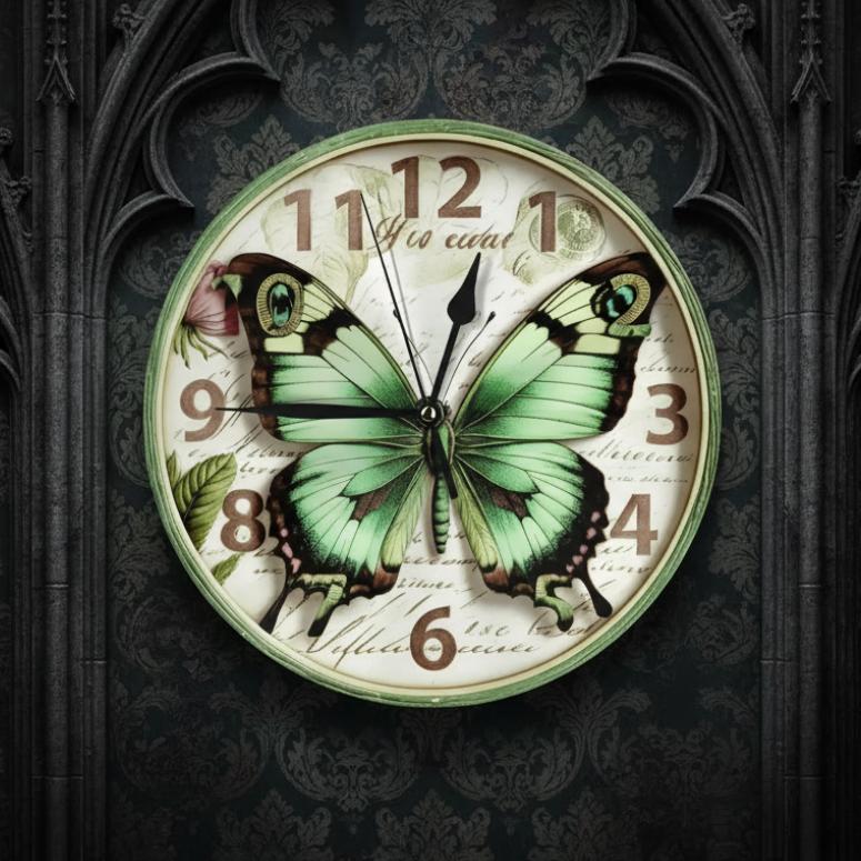Green Butterfly Wall Clock Spirit Animal Wall Decor-MoonChildWorld