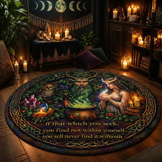 Green Man Moon Goddess Pagan Round Rug Wicca Yule Carpet Witchy Home Decor_mockup_1.webp