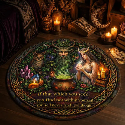 Green Man Moon Goddess Pagan Round Rug Wicca Yule Carpet Witchy Home Decor_mockup_3.webp