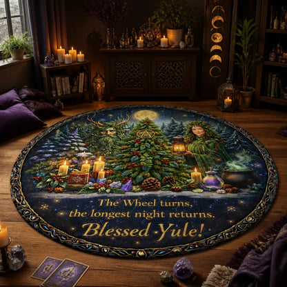 Green Man Pagan Goddess Round Rug - Blessed Yule Wiccan Carpet Home Decor_mockup_1.webp
