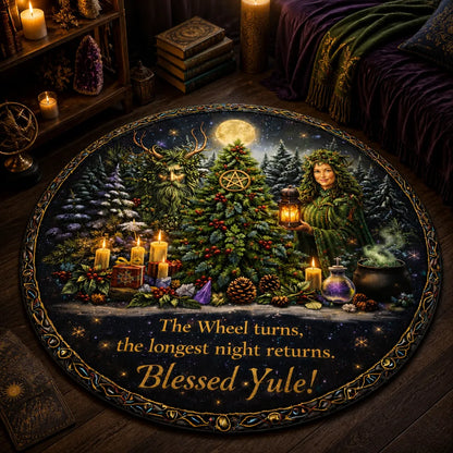 Green Man Pagan Goddess Round Rug - Blessed Yule Wiccan Carpet Home Decor_mockup_3.webp