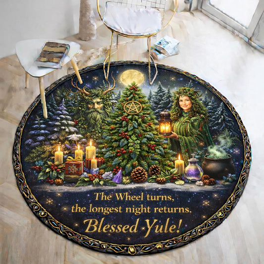 Green Man Pagan Goddess Round Rug - Blessed Yule Wiccan Carpet Home Decor-MoonChildWorld