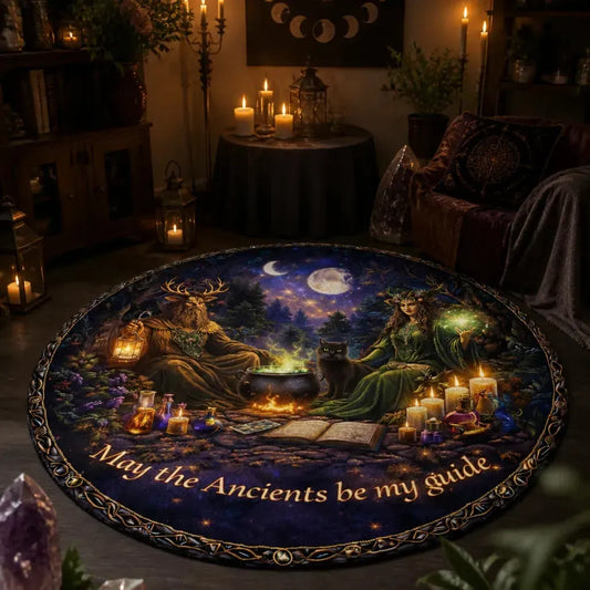 Green Man and Mother Earth Goddess Pagan Round Rug - Wiccan Carpet Witch Home Decor_mockup_1.webp