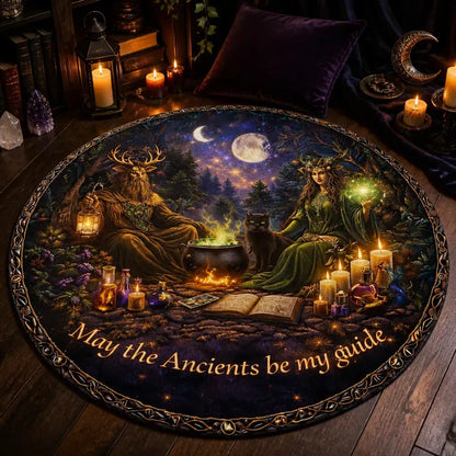Green Man and Mother Earth Goddess Pagan Round Rug - Wiccan Carpet Witch Home Decor_mockup_3.webp