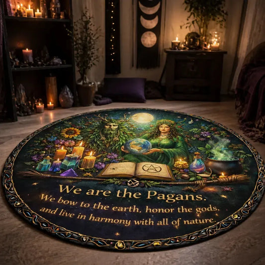 Green Man and Mother Earth Goddess Pagan Round Rug Wiccan Carpet for Yule Home Decor_mockup_1.webp