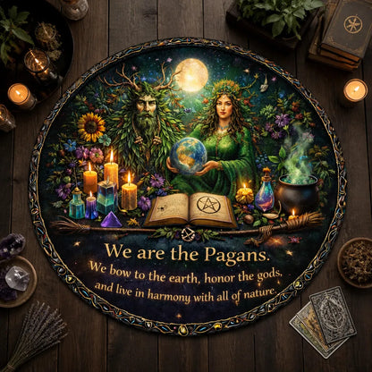Green Man and Mother Earth Goddess Pagan Round Rug Wiccan Carpet for Yule Home Decor_mockup_2.webp