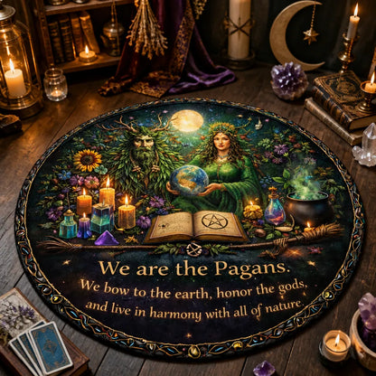 Green Man and Mother Earth Goddess Pagan Round Rug Wiccan Carpet for Yule Home Decor_mockup_3.webp