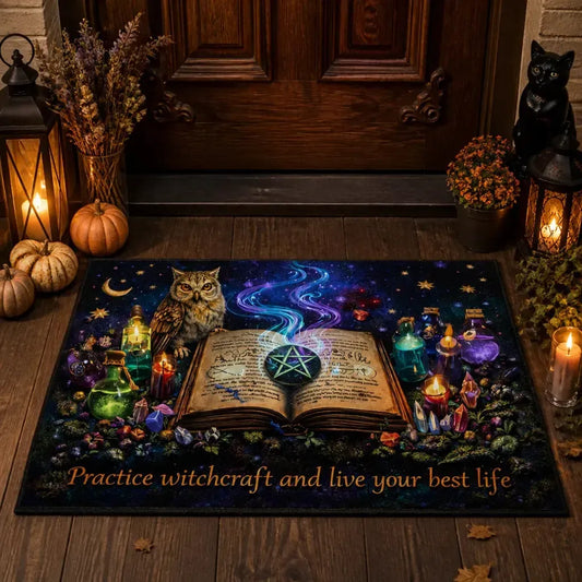 Witchcraft Spell Book Doormat – Occult Pagan Welcome Mat for Gothic Home_mockup_1.webp