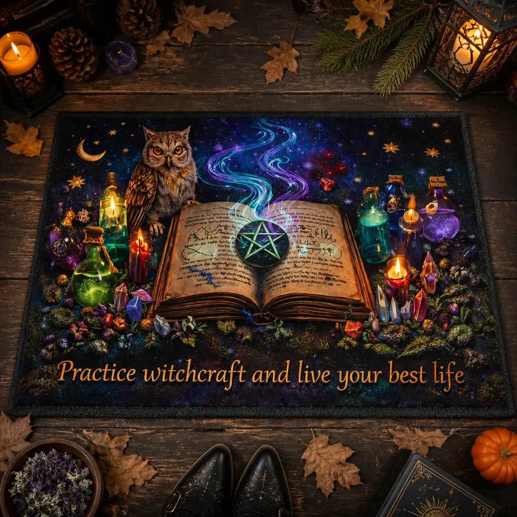 Witchcraft Spell Book Doormat – Occult Pagan Welcome Mat for Gothic Home_mockup_3.webp
