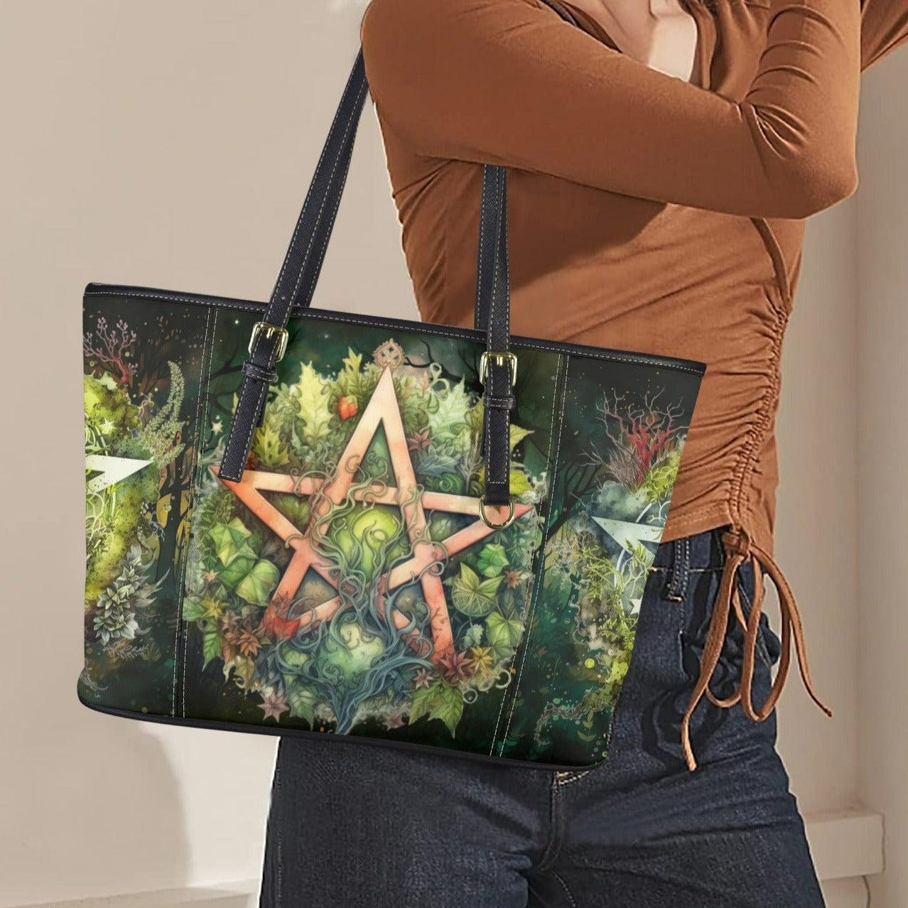 Green Pentagram Pagan Tote Bag-MoonChildWorld