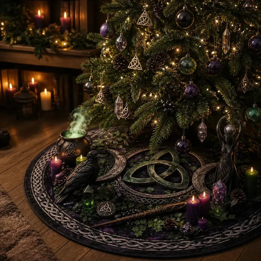 Moon Phases Triple Moon Yule Tree Skirt – Pagan Witchy Gothic Decor_mockup_2.webp