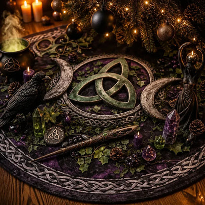 Moon Phases Triple Moon Yule Tree Skirt – Pagan Witchy Gothic Decor_mockup_3.webp