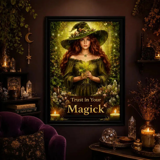 Green Witch Black Framed Art Print - Pagan Canvas Wall Decor for Wicca Sacred Space_mockup_1.webp