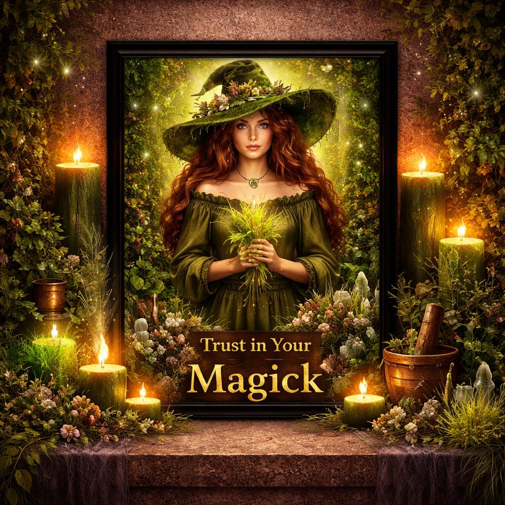 Green Witch Black Framed Art Print - Pagan Canvas Wall Decor for Wicca Sacred Space-MoonChildWorld