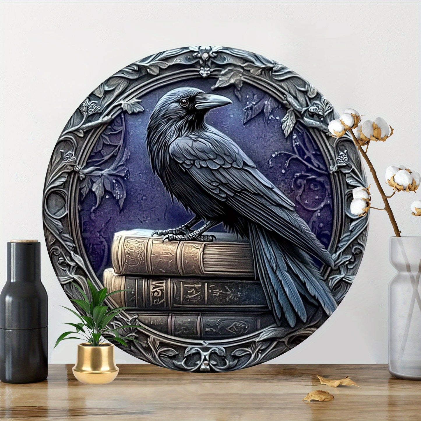 Dark Crow Wall Art Witchy Raven Metal Sign for Gothic Halloween Decorations-MoonChildWorld