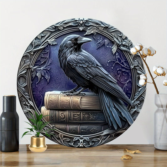 Dark Crow Wall Art Witchy Raven Metal Sign for Gothic Halloween Decorations-MoonChildWorld