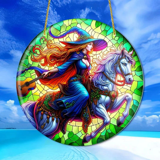 Guitar Witch Suncatcher Enchanting Acrylic Round Sign-MoonChildWorld