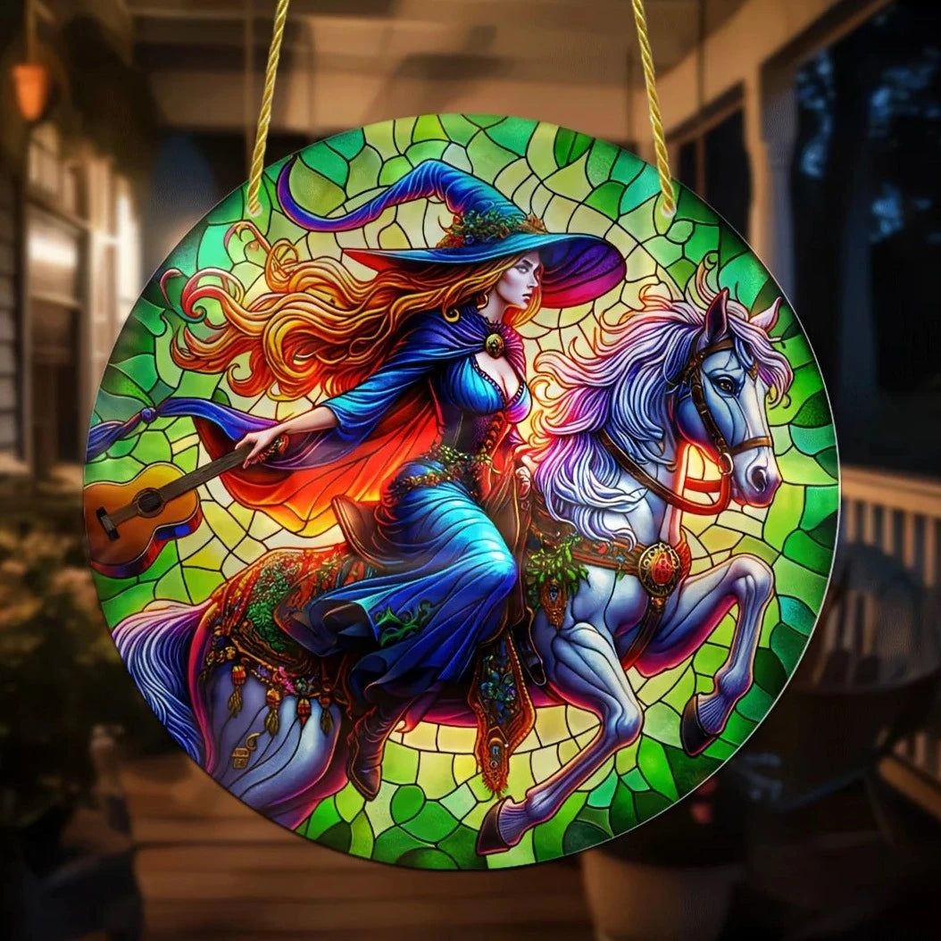 Guitar Witch Suncatcher Enchanting Acrylic Round Sign-MoonChildWorld