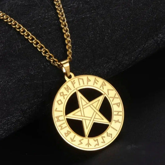 Pentagram Runes Pagan Necklace Wiccan Pentacle Necklace