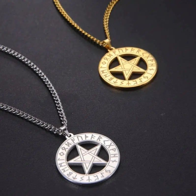 Pentagram Runes Pagan Necklace Wiccan Pentacle Necklace-MoonChildWorld