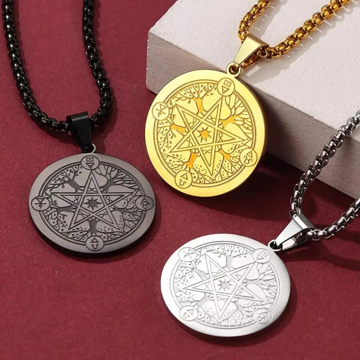 Wicca Pentagram Necklace Five Elements Spirit - Pagan Pentacle Necklace Amulet Jewelry-MoonChildWorld