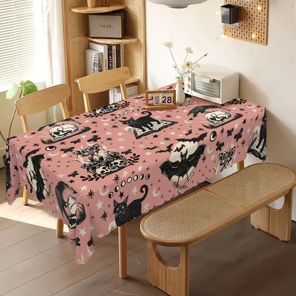 Halloween Black Cat Bat Skull Tablecloth Gothic Table Decor-MoonChildWorld