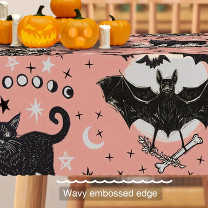 Halloween Black Cat Bat Skull Tablecloth Gothic Table Decor-MoonChildWorld