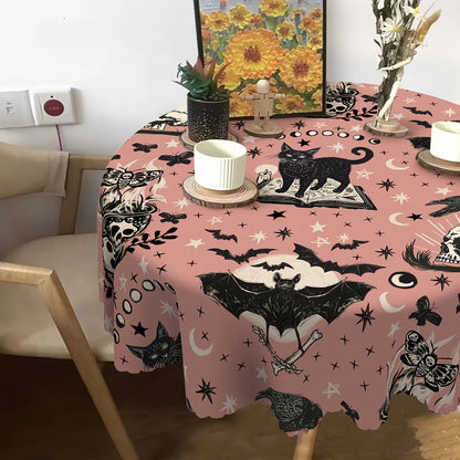 Halloween Black Cat Bat Skull Tablecloth Gothic Table Decor-MoonChildWorld