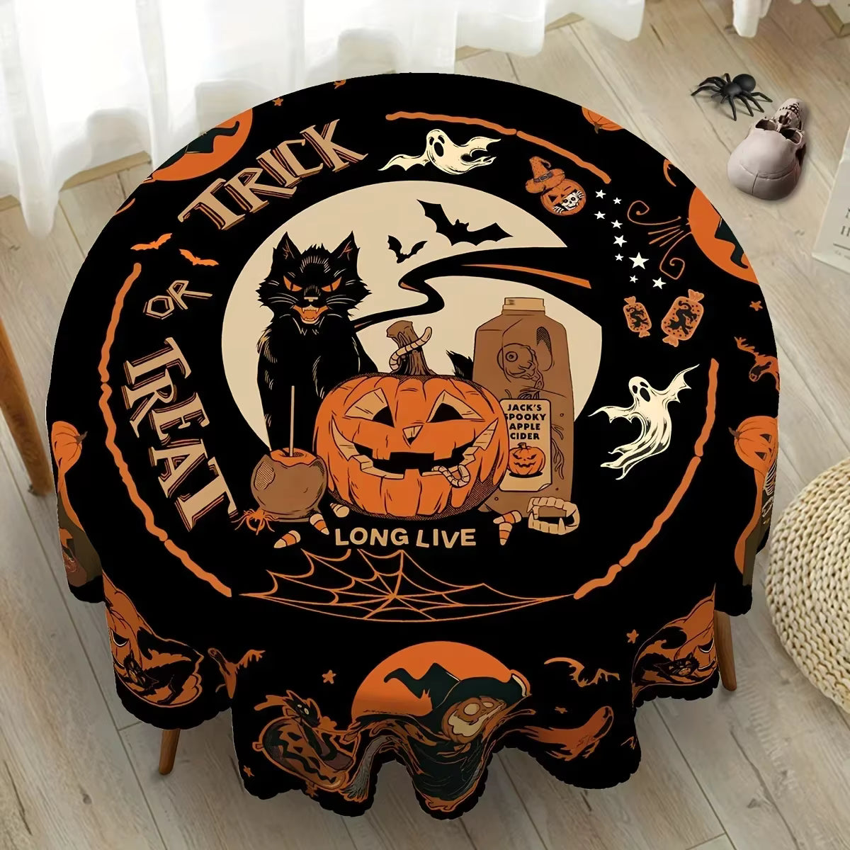 Halloween Black Cat Bat Tablecloth Witchy Dining Table Decor-MoonChildWorld
