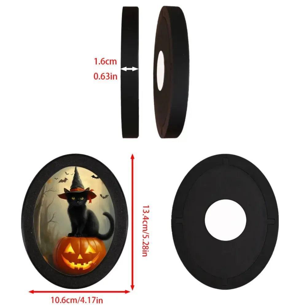 Halloween Black Cat & Pumpkin Wooden Oval Frame - Gothic Oval Wall Art for Halloween Home Decor-MoonChildWorld